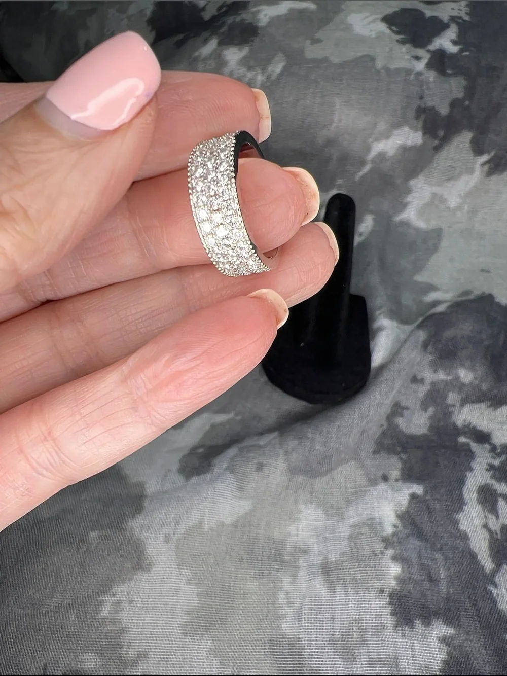 Moissanite Diamond Sterling Silver 925 Pavé Wide Band Ring